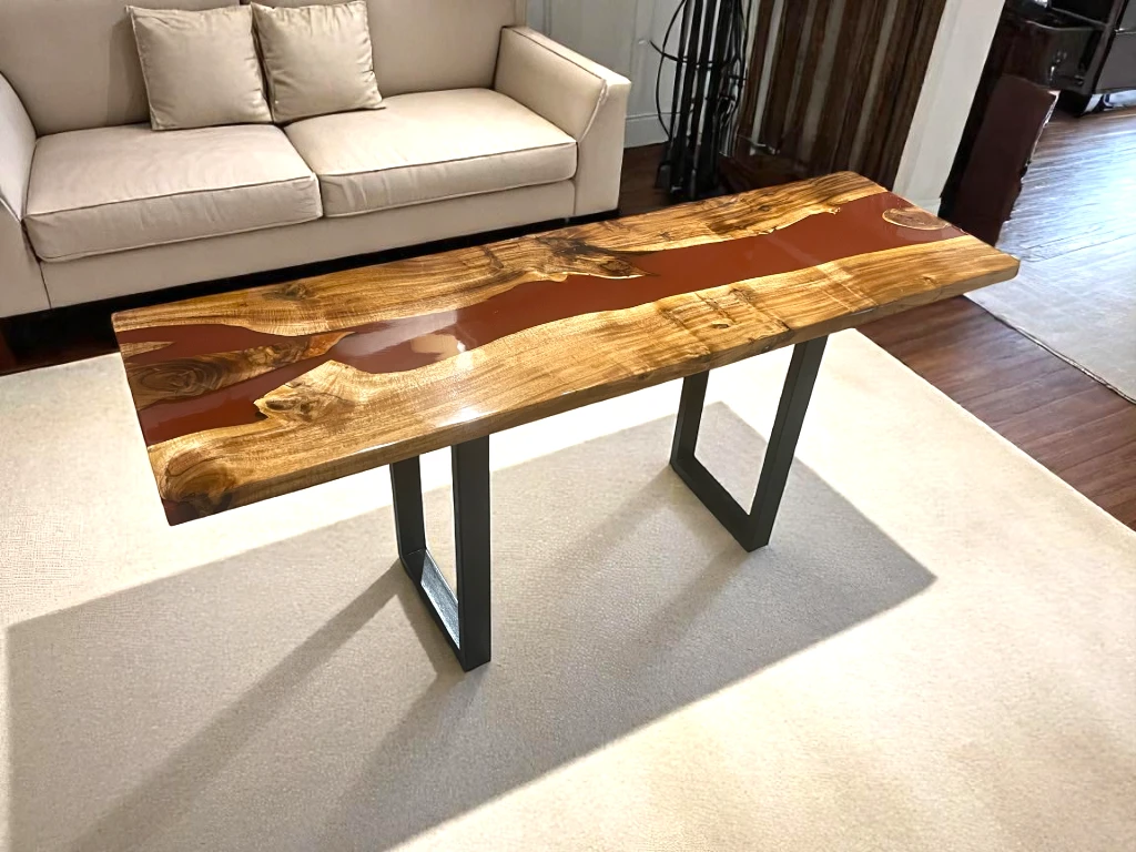 Red Epoxy Wood Table for Dining & Kitchen Interior 